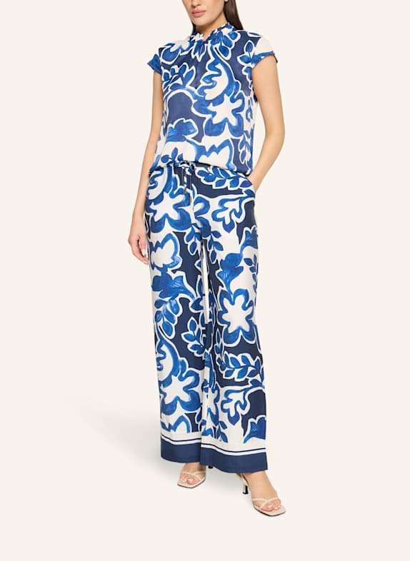 BETTY&CO Schlupfbluse kurzarm WEISS / DUNKELBLAU