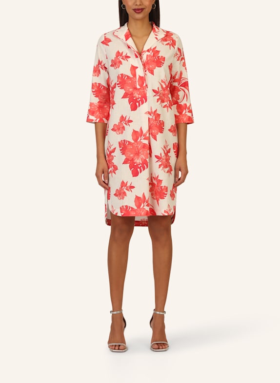 mint & mia Bedrucktes midi Leinen Kleid CREME/ PINK