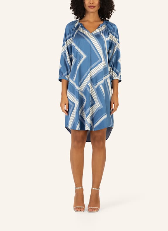 mint & mia Bedrucktes satin Kleid BLAU/ WEISS