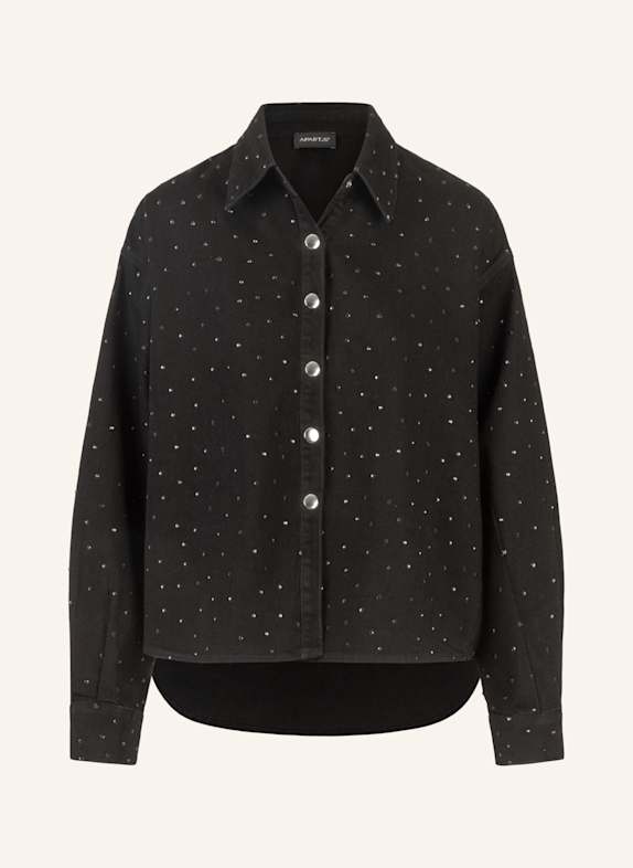 APART Jeanshemd mit Kristallsteinen SCHWARZ
