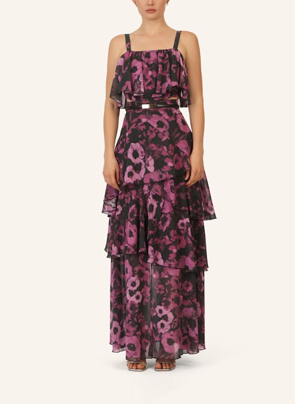 APART Chiffonkleid SCHWARZ/ SILBER