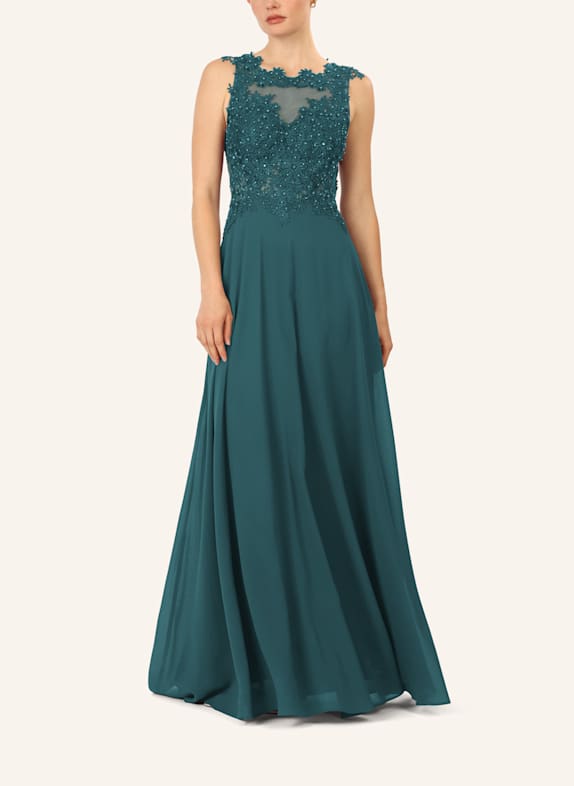 APART Abendkleid mit Lochspitze und Schmucksteinen DUNKELGRÜN