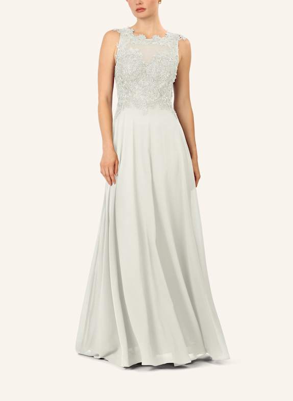 APART Abendkleid mit Lochspitze und Schmucksteinen CREME