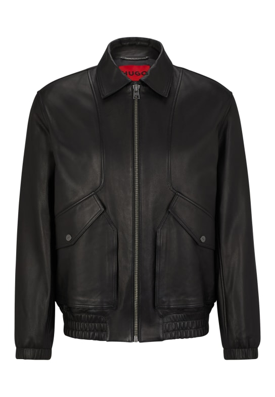 HUGO Lederjacke LADAM Regular Fit SCHWARZ