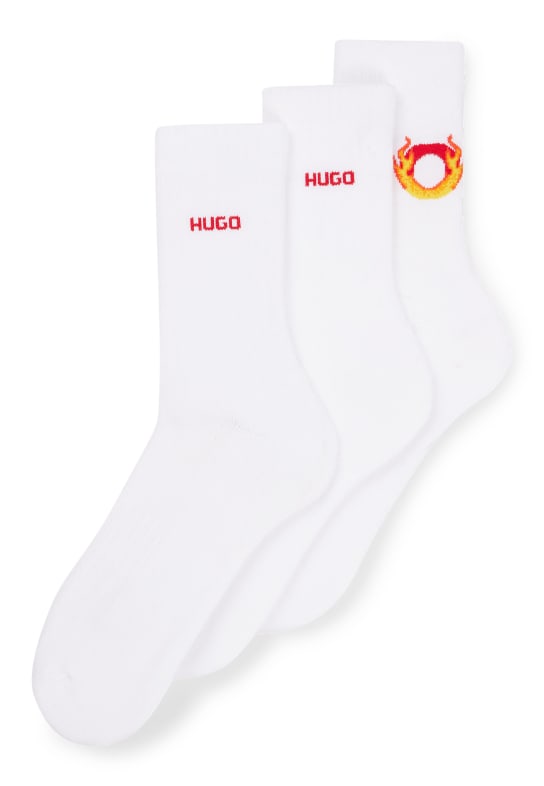 HUGO Casual Socken 3P QS RIB FLAMES CC WEISS