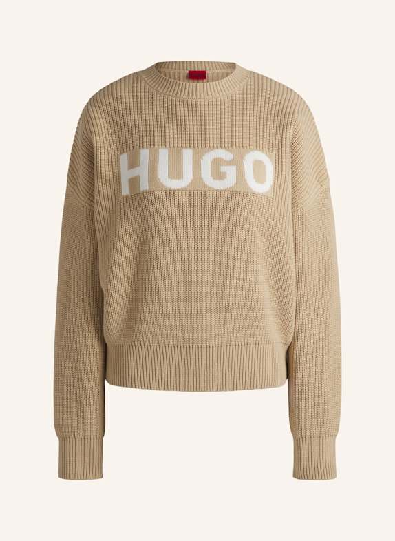 HUGO Pullover SLOGINY Regular Fit BEIGE