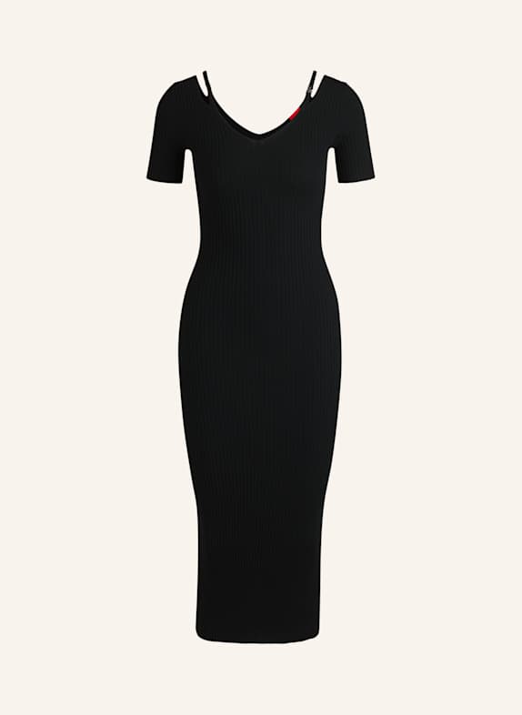 HUGO Gestricktes Kleid SHATY Slim Fit SCHWARZ