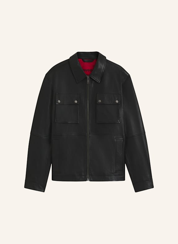 HUGO Lederjacke LEMNI Regular Fit SCHWARZ