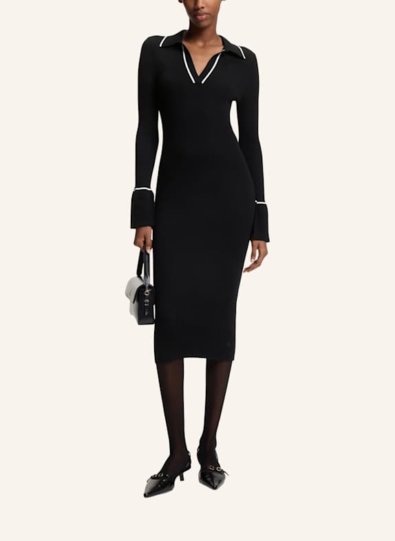 HUGO Gestricktes Kleid SAMURY Slim Fit SCHWARZ