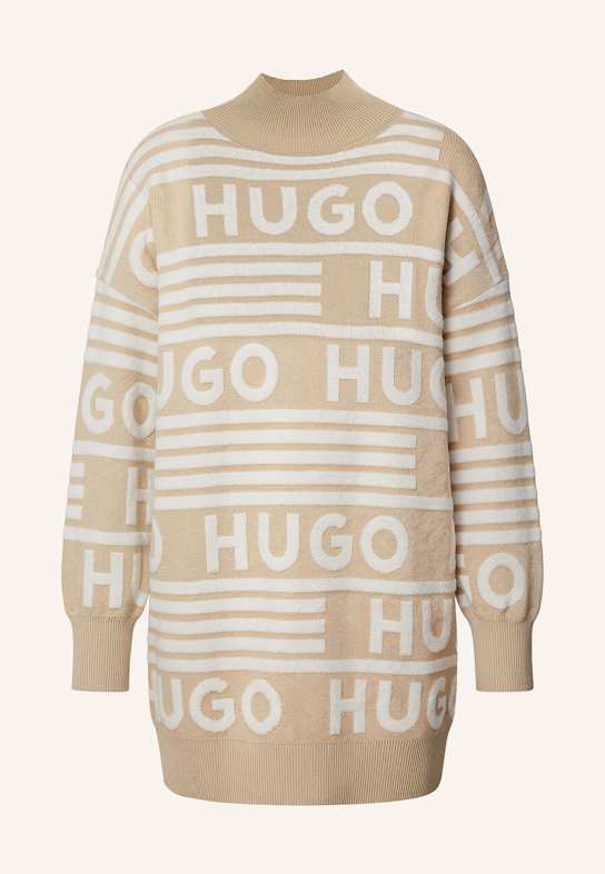 HUGO Gestricktes Kleid SISMINY Oversize Fit BEIGE
