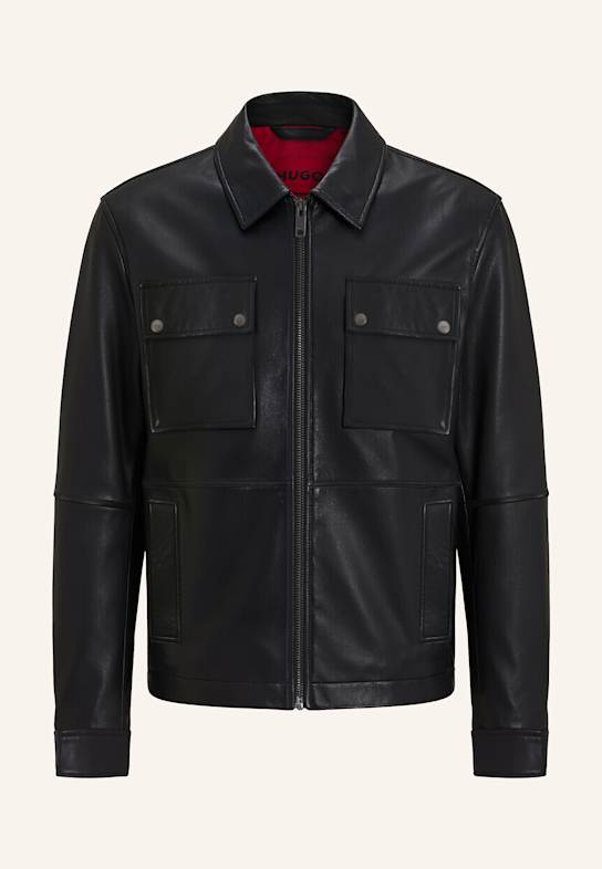 HUGO Lederjacke LEMNI Regular Fit SCHWARZ