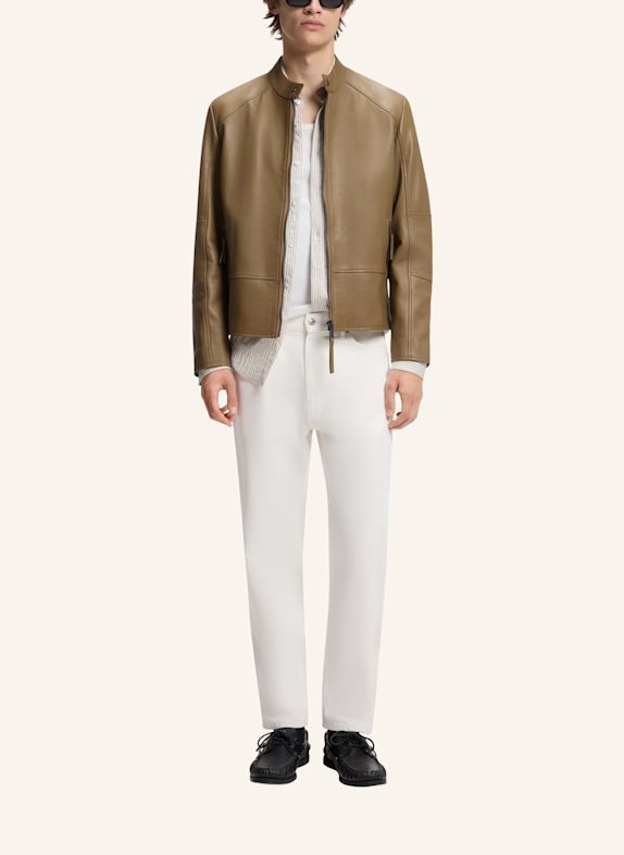 HUGO Lederjacke LIKOS Slim Fit BEIGE