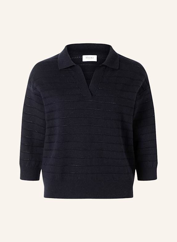 MAERZ MUENCHEN Strick-Poloshirt mit 3/4-Arm BLAU