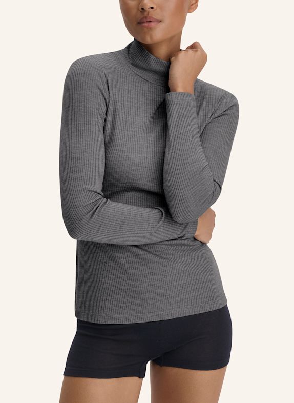 hessnatur hessnatur Mock-Neck Longsleeve WARM TOUCH aus Bio-Merinowolle und TENCEL™ Lyocell GRAU