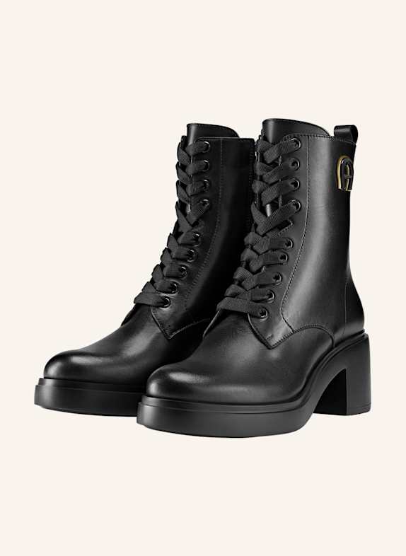 AIGNER block heel lace bootie NORA 1A SCHWARZ
