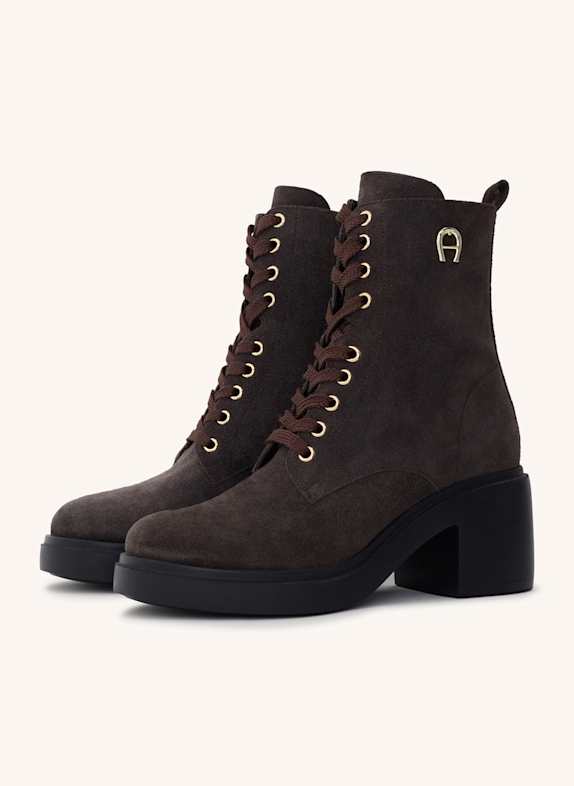 AIGNER block heel lace bootie NORA 1D DUNKELBRAUN