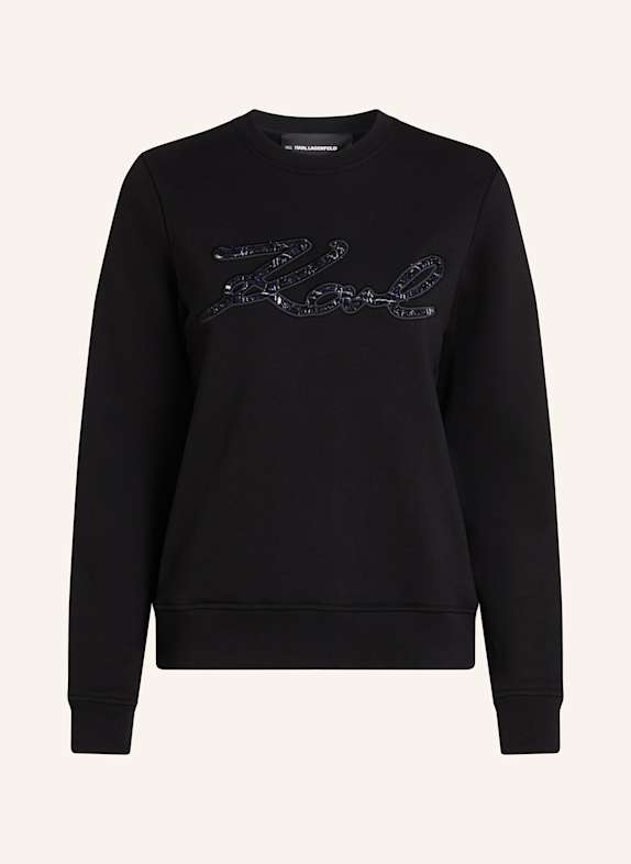 KARL LAGERFELD SWEATSHIRT MIT KARL-SIGNATUR AUS BOUCLÉ SCHWARZ