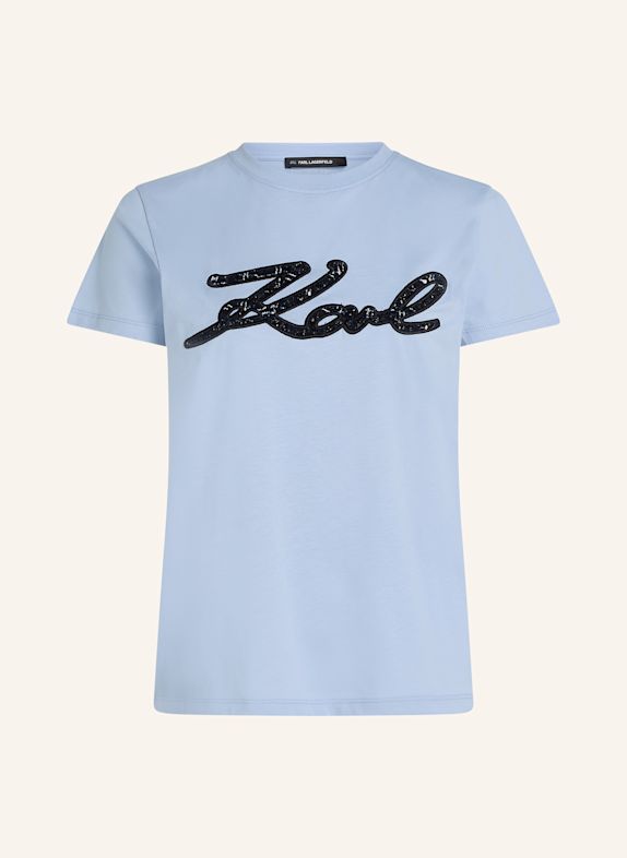 KARL LAGERFELD KARL-SIGNATUR-T-SHIRT MIT BOUCLÉ HELLBLAU