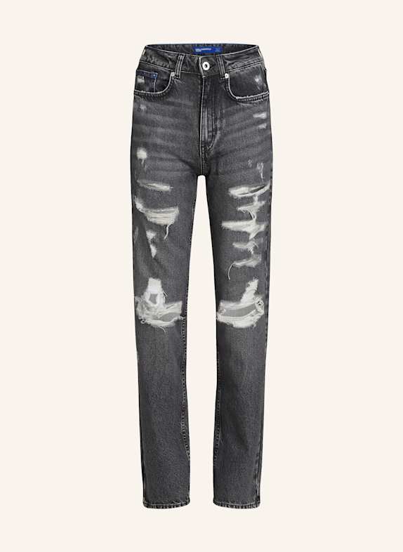 KARL LAGERFELD JEANS GERADE GESCHNITTENE DISTRESSED-JEANS MIT HOHEM BUND SCHWARZ