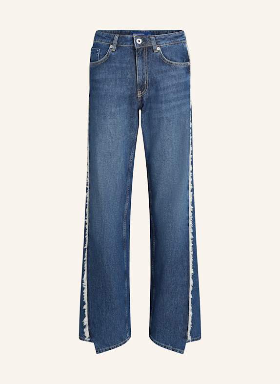 KARL LAGERFELD JEANS JEANS IN LÄSSIGER PASSFORM MIT MITTELHOHEM BUND UND FRANSEN-DETAILS DUNKELBLAU