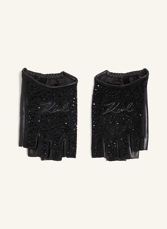 KARL LAGERFELD K/SIGNATURE GLITTER FINGERLESS GLOVES SCHWARZ