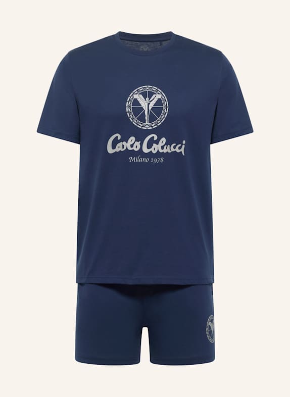 CARLO COLUCCI Herren Shorty Pyjama Set FERREMI DUNKELBLAU
