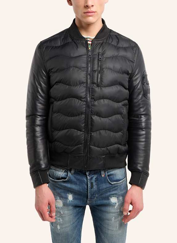 CARLO COLUCCI Herren Nylon Lederjacke FELLER SCHWARZ