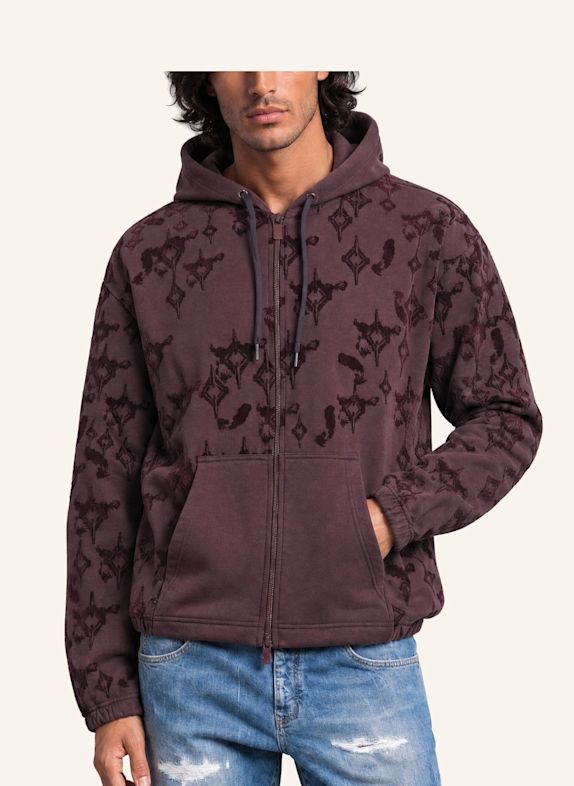 CARLO COLUCCI Kapuzensweatjacke mit Flockprint - Soft Impact FLENGER ROT