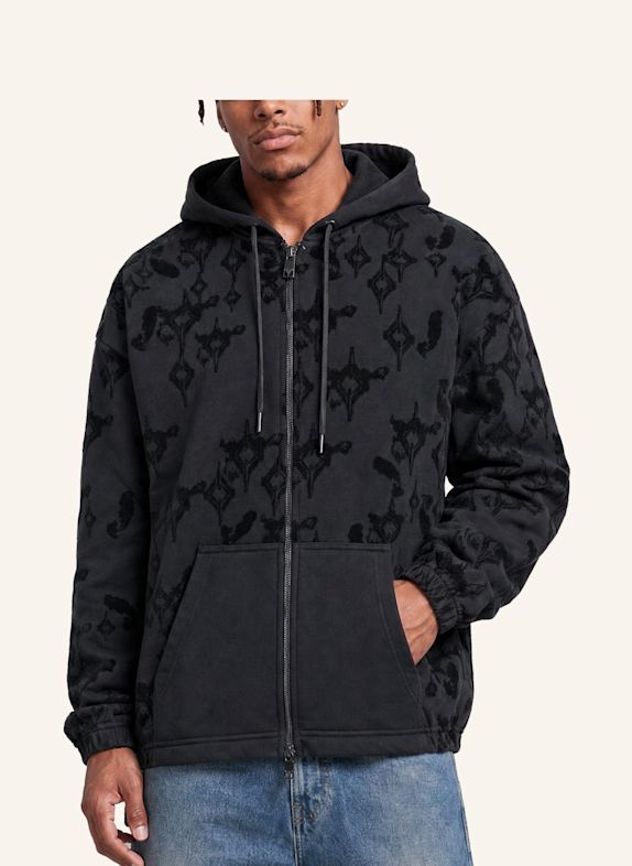 CARLO COLUCCI Kapuzensweatjacke mit Flockprint - Soft Impact FLENGER SCHWARZ