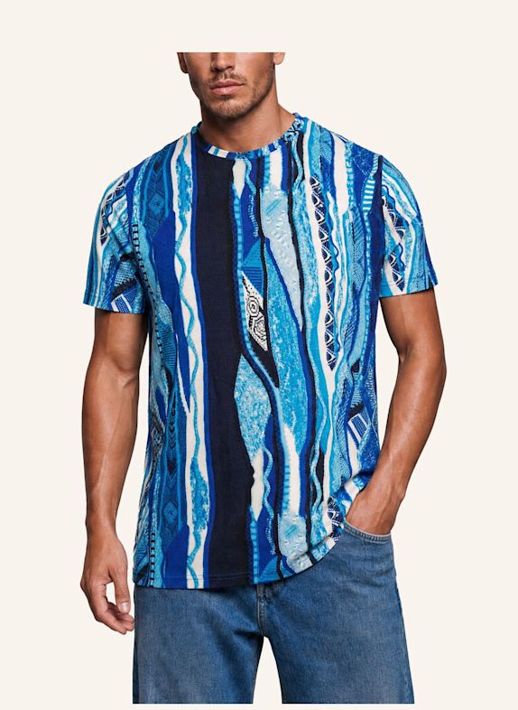 CARLO COLUCCI Knit Print Story T-Shirt FIAIDER BLAU
