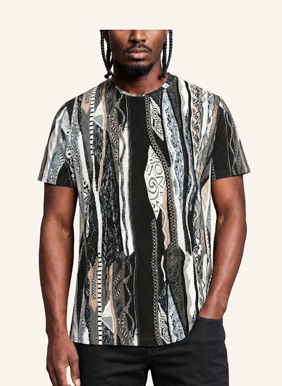 CARLO COLUCCI Knit Print Story T-Shirt FIAIDER SCHWARZ