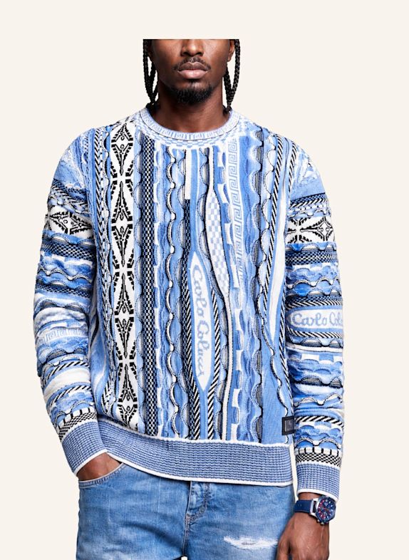 CARLO COLUCCI Strickpullover - 3D Knit FUSCALDO BLAU / SCHWARZ