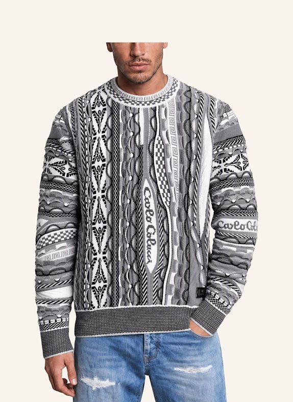 CARLO COLUCCI Strickpullover - 3D Knit FUSCALDO SCHWARZ / GRAU