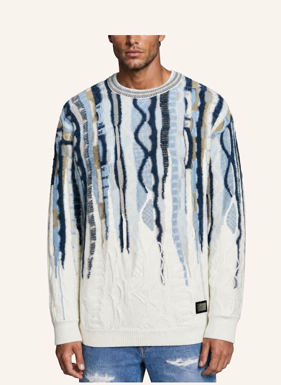 CARLO COLUCCI Oversize Fluffy Pullover - 3D Knit FRIGERI BLAU / WEISS