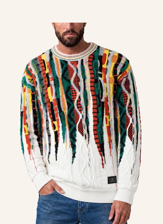 CARLO COLUCCI Oversize Fluffy Pullover - 3D Knit FRIGERI GRÜN / WEISS