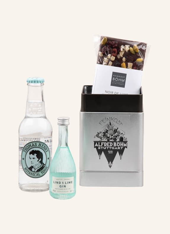 Feinkost Böhm Geschenkdose GIN TONIC TO GO SILBER
