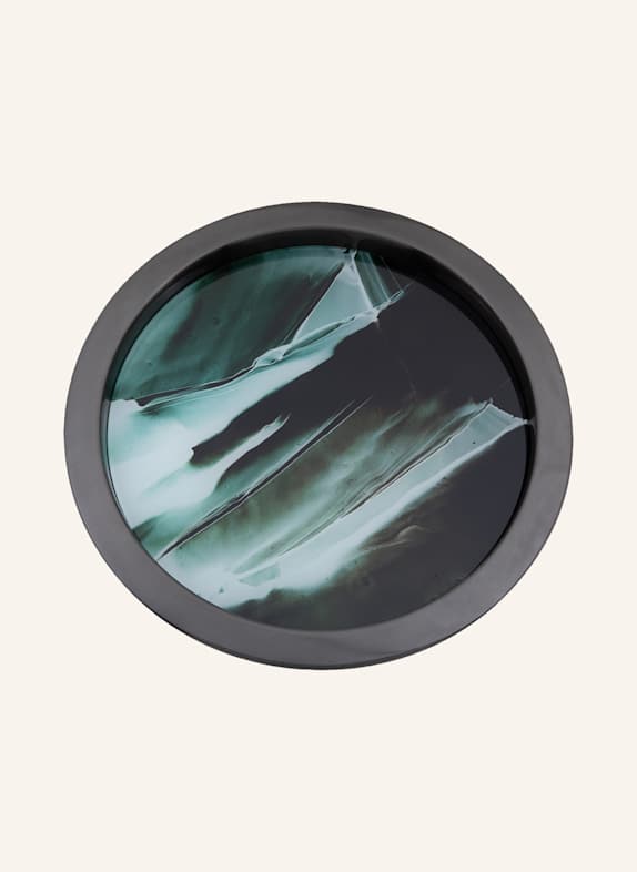 Fink Tablett mit bedruckter Glaseinlage TOLERANCE SCHWARZ/ GRÜN/ WEISS