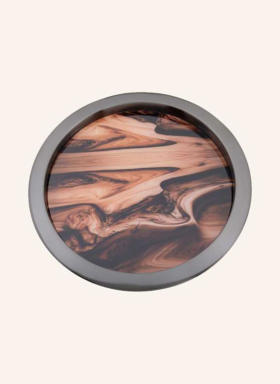 Fink Tablett mit bedruckter Glaseinlage TOLERANCE BRAUN