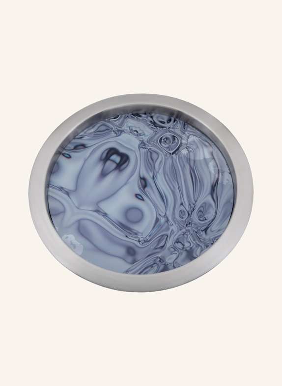 Fink Tablett mit bedruckter Glaseinlage TOLERANCE BLAU/ SILBER
