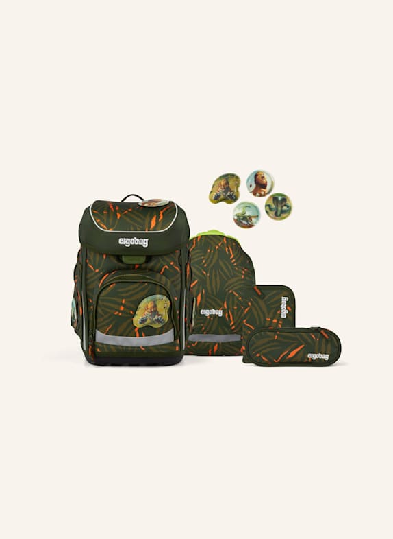 ergobag Schulranzen-Set CUBO SET OLIV/ DUNKELGRÜN/ GRÜN