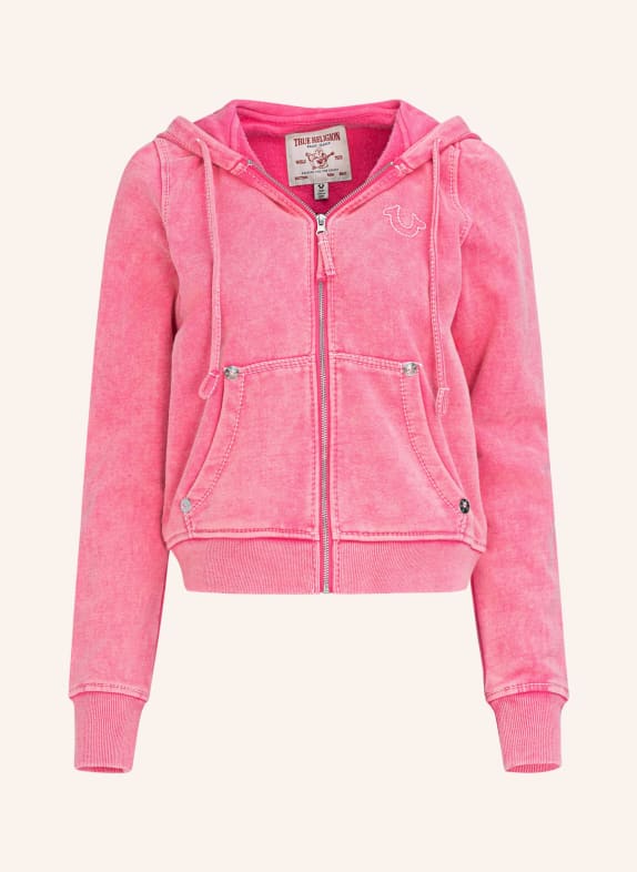 TRUE RELIGION WASHED BIG T OVERSIZED HOODIE PINK