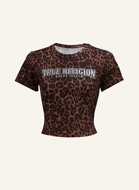 TRUE RELIGION T-Shirt LEOPARD CRYSTALS BRAUN/ SCHWARZ