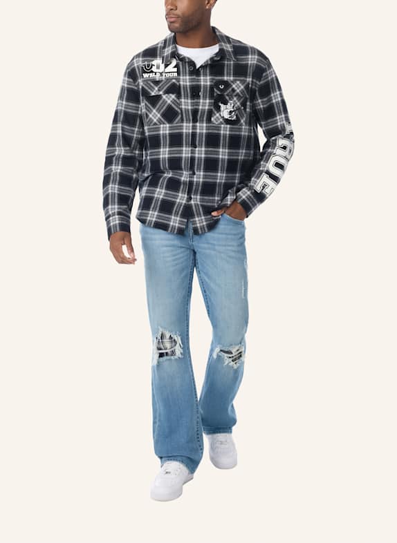 TRUE RELIGION Flannell Hemd SCHWARZ/ WEISS