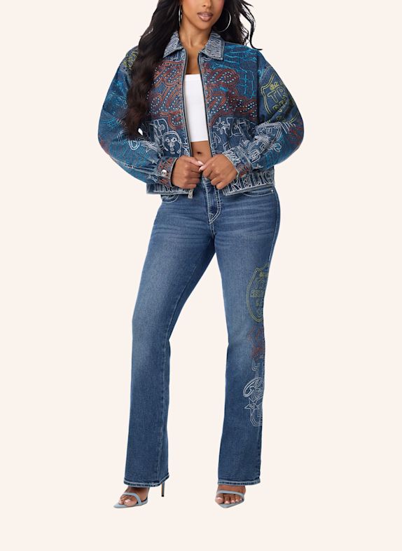 TRUE RELIGION Bestickte Jeansjacke BLAU