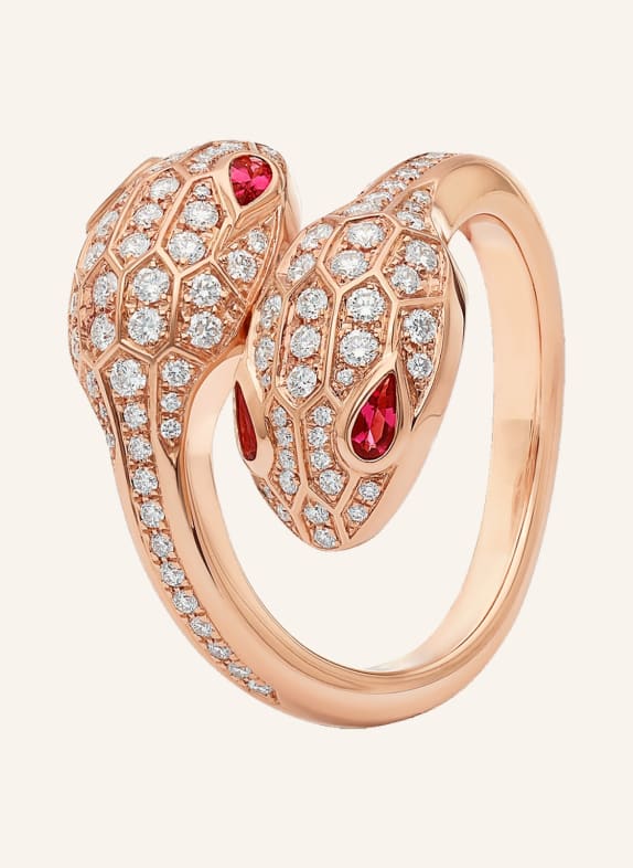 BVLGARI Ring SERPENTI SEDUTTORI aus 18 Karat Roségold mit Augen aus Rubellit und Diamant-Pavé ROT/ ROSÉGOLD