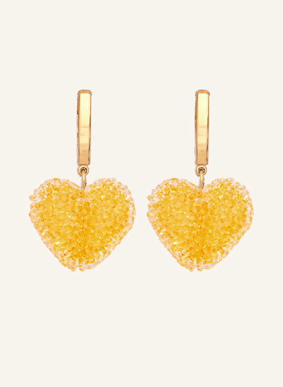 CRYSTAL HAZE Ohrringe MINI JELLY HEARTS HOOPS SUNSHINE ORANGE by GLAMBOU GOLD