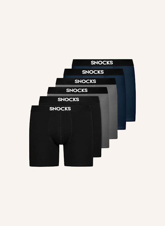 SNOCKS 6er-Pack Boxershorts mit längerem Bein SCHWARZ/ GRAU/ DUNKELBLAU