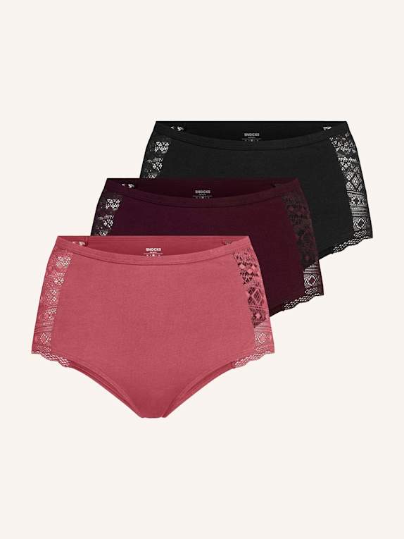 SNOCKS High Waist Hipster Panties mit Spitze LILA/ ROT/ SCHWARZ