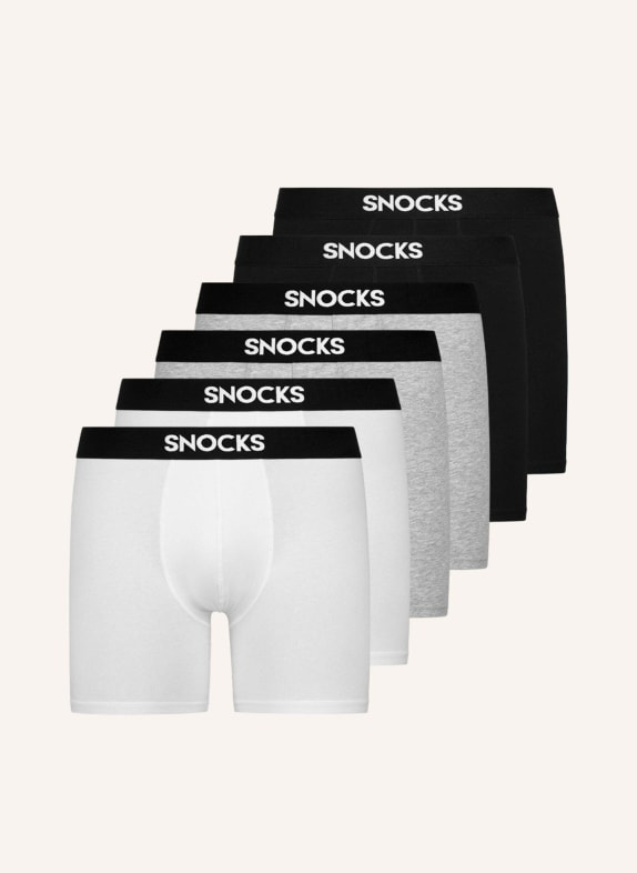 SNOCKS 6er-Pack Boxershorts mit längerem Bein SCHWARZ/ WEISS/ GRAU