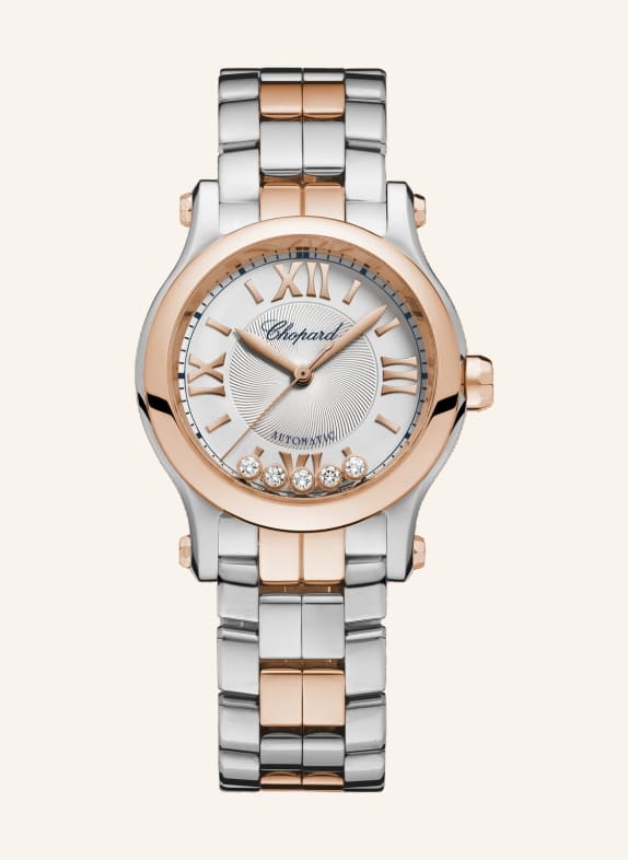 Chopard Uhr HAPPY SPORT Uhr mit 30 mm Gehäuse, Automatik, 18 Karat Roségold, Edelstahl und Diamanten